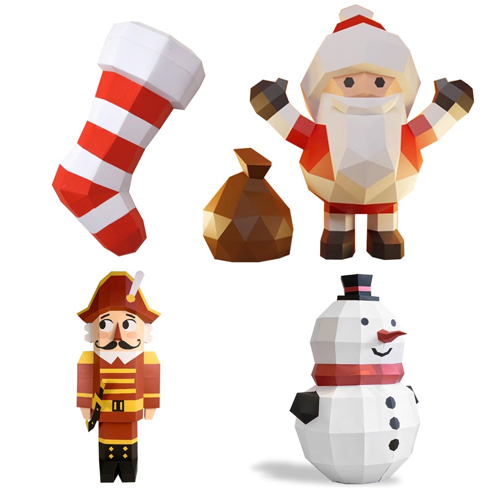 크리스마스 양말 산타 클로스 눈사람 호두까기 입체 종이 접기 인형 소품 장식 놀이 만들기