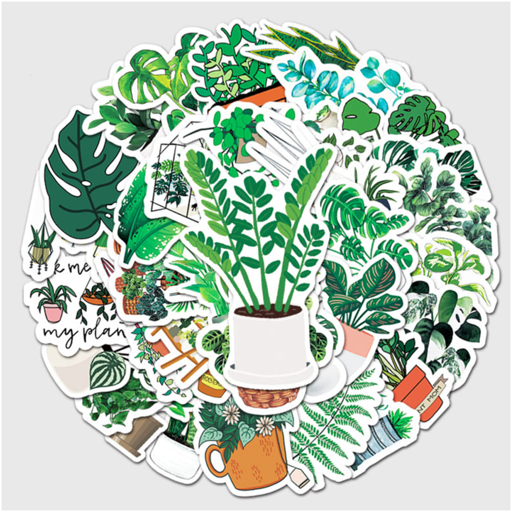 덕지샵 50장 그린 식물 화분 화초 캐리어 캠핑 노트북 아이패드 스티커