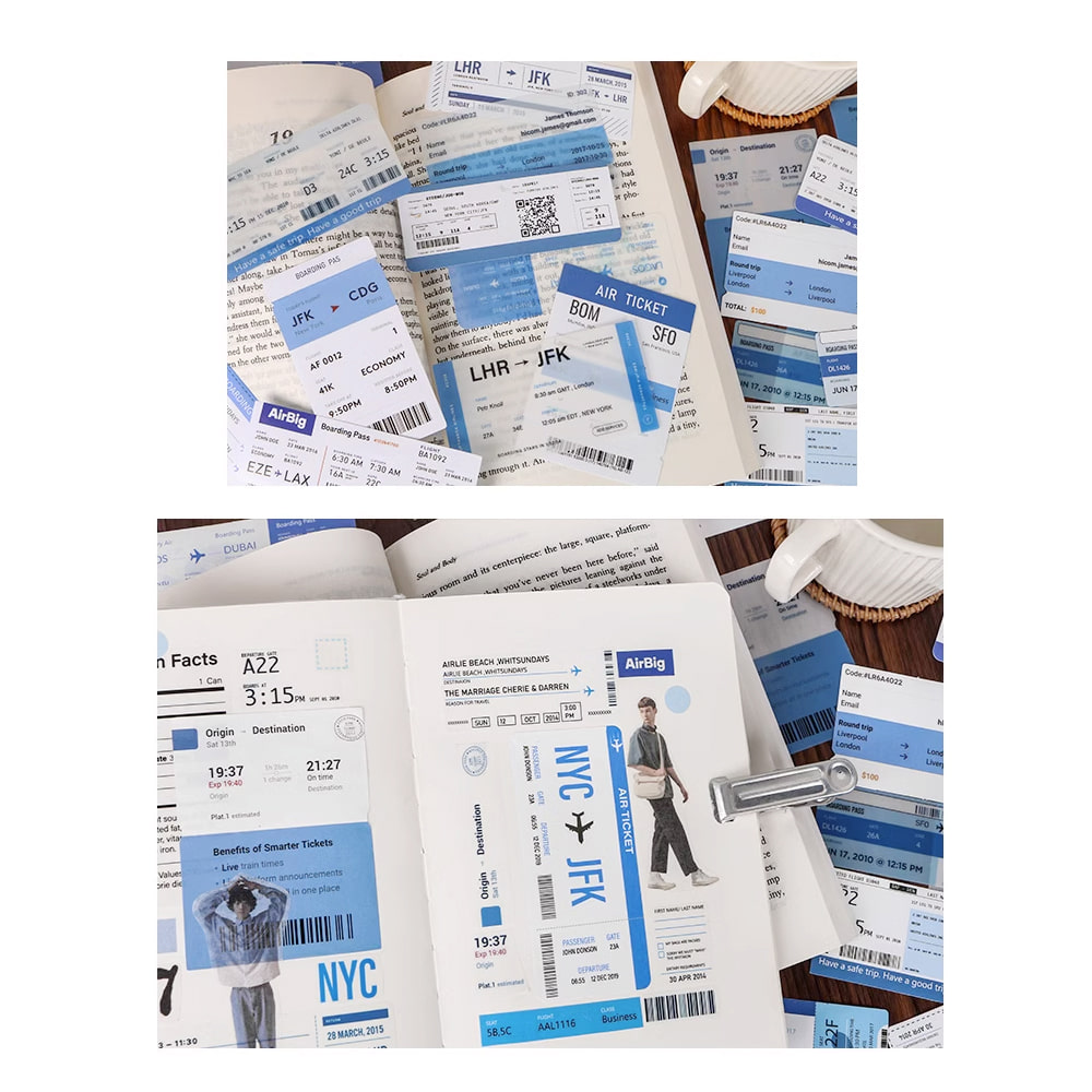 덕지샵 30장 블루 비행기표 공항 뉴욕 티켓팅 캐리어 캠핑 노트북 아이패드 투명 스티커